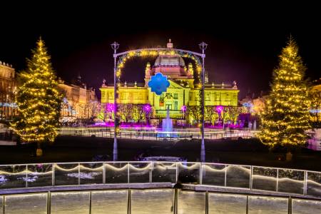 Zagreb christmas advent time. / Scenic night view at Zagreb city