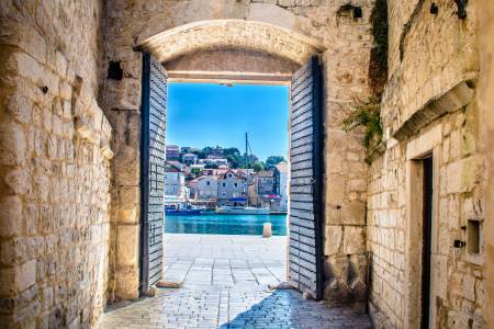 City gate Trogir. / View at mediterranean town Trogir in Croatia