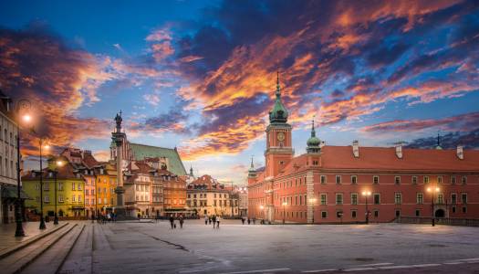 Panorama of the old town in Warsaw (Warszawa), Poland. The Royal