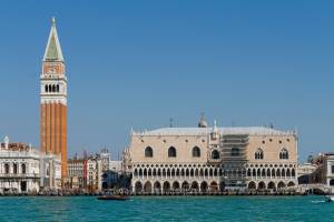 Bell tower of St. Mark and the Doge's Palace in Venice