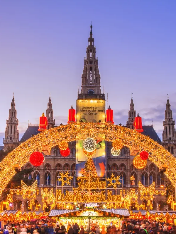 Vienna Christmas World and Vienna City Hall on Rathausplatz, Austria