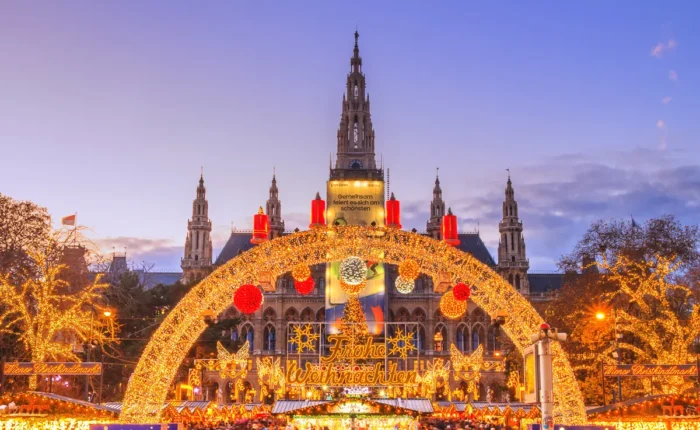 Vienna Christmas World and Vienna City Hall on Rathausplatz, Austria