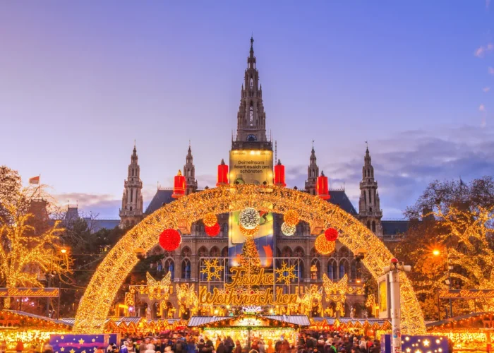 Vienna Christmas World and Vienna City Hall on Rathausplatz, Austria
